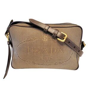 PRADA Logo Jacquard Canvas Crossbody Camera Bag